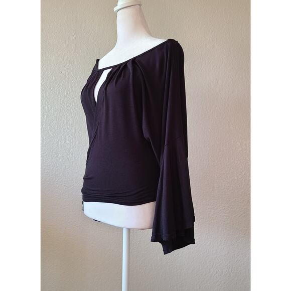 Whimsigoth Witchy Free People Top XS Black Boho Off The Shoulder Bell Sleeves - Picture 3 of 12